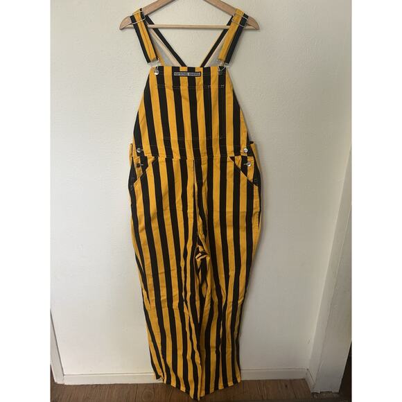 Game Day Bibs Black Gold Yellow Adult Striped Overalls Tailgate Iowa Pittsburgh - Picture 1 of 13